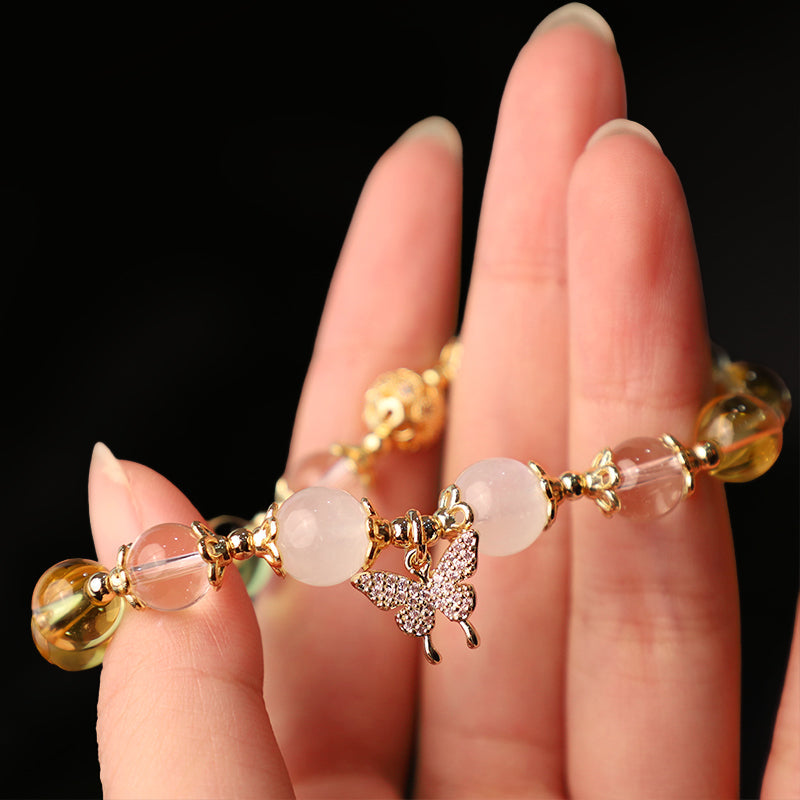 Karma Stone Citrine Moonstone Butterfly Charm Prosperity Protection Bracelet