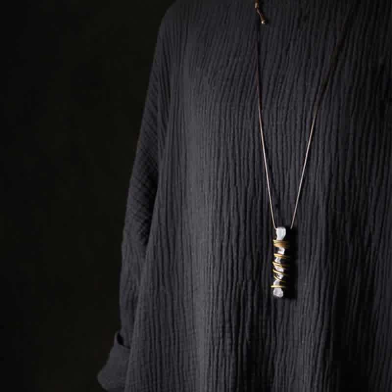 Karma Stone Tibet Ebony Wood Copper Balance Peace Necklace Pendant