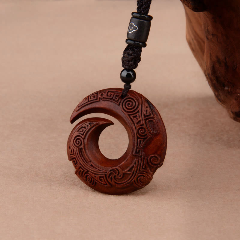 Karma Stone Small Leaf Red Sandalwood Ebony Wood One's Luck Improves Design Patern Protection Necklace Pendant