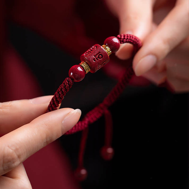 Karma Stone Tibet Cinnabar Om Mani Padme Hum Engraved Blessing Braided Bracelet
