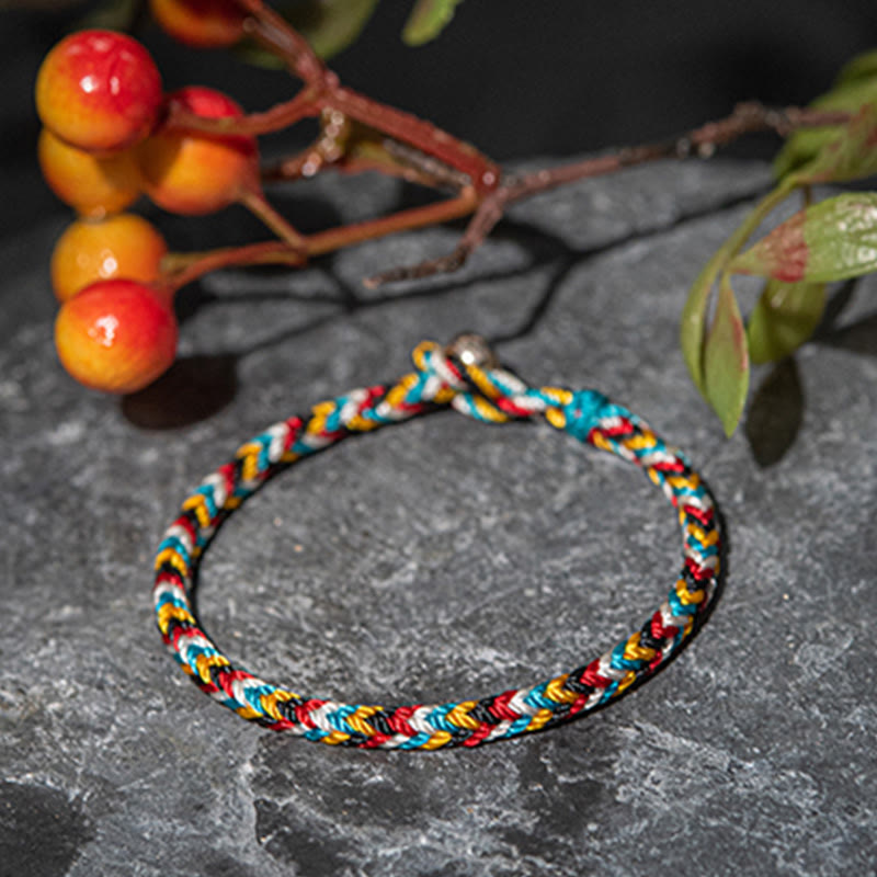 Karma Stone Tibet Handmade Five Color Thread Protection Braid String Bracelet