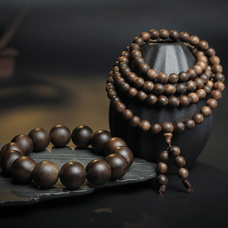 Karma Stone 108 Mala Beads Agarwood Peace Strength Calm Bracelet