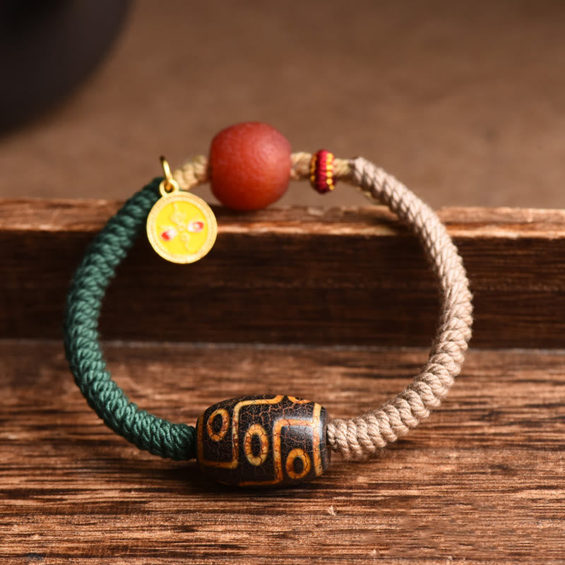 Karma Stone Handmade Tibetan Nine-Eye Dzi Bead Wealth Rope Bracelet