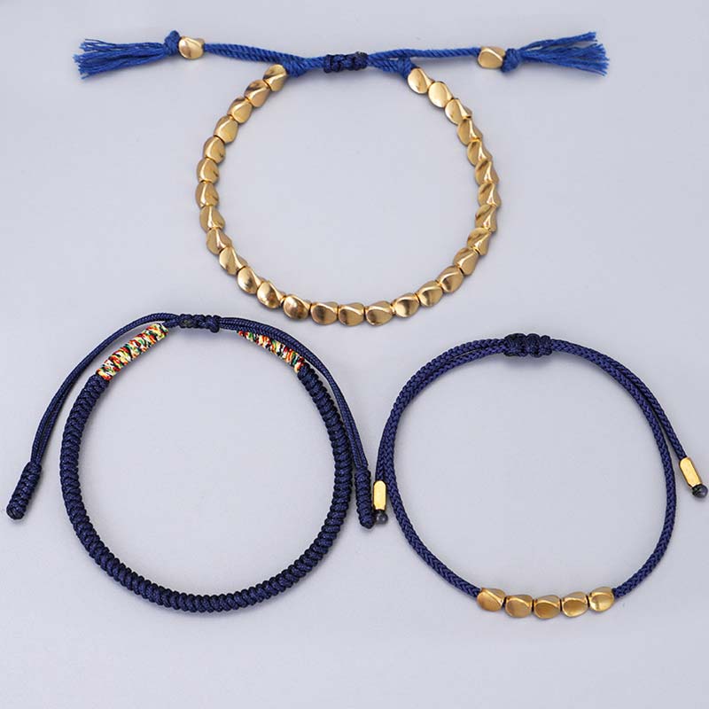 Karma Stone 3-Piece Tibetan Copper Bead Healing and Protection Bracelets Set