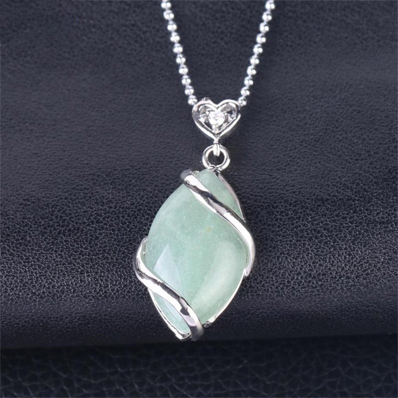 Karma Stone Marquise Pattern Natural Crystal Stone Charm Necklace Pendant