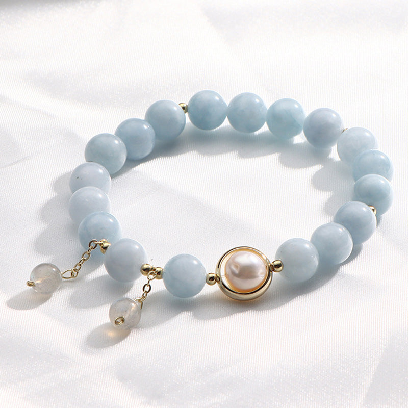 Karma Stone Aquamarine Pearl Healing Moonstone Beads Charm Bracelet