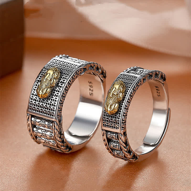 Karma Stone Lucky FengShui PiXiu Wealth Prayer Wheels Couple Ring