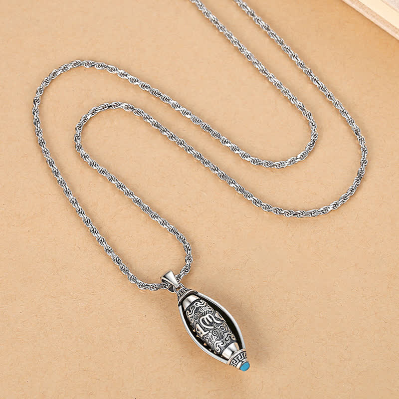 Karma Stone Tibet Om Mani Padme Hum Protection Necklace Rotatable Pendant