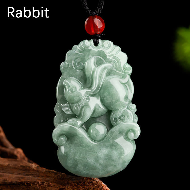 Karma Stone Natural Green Jade 12 Chinese Zodiac Luck Prosperity Necklace Pendant