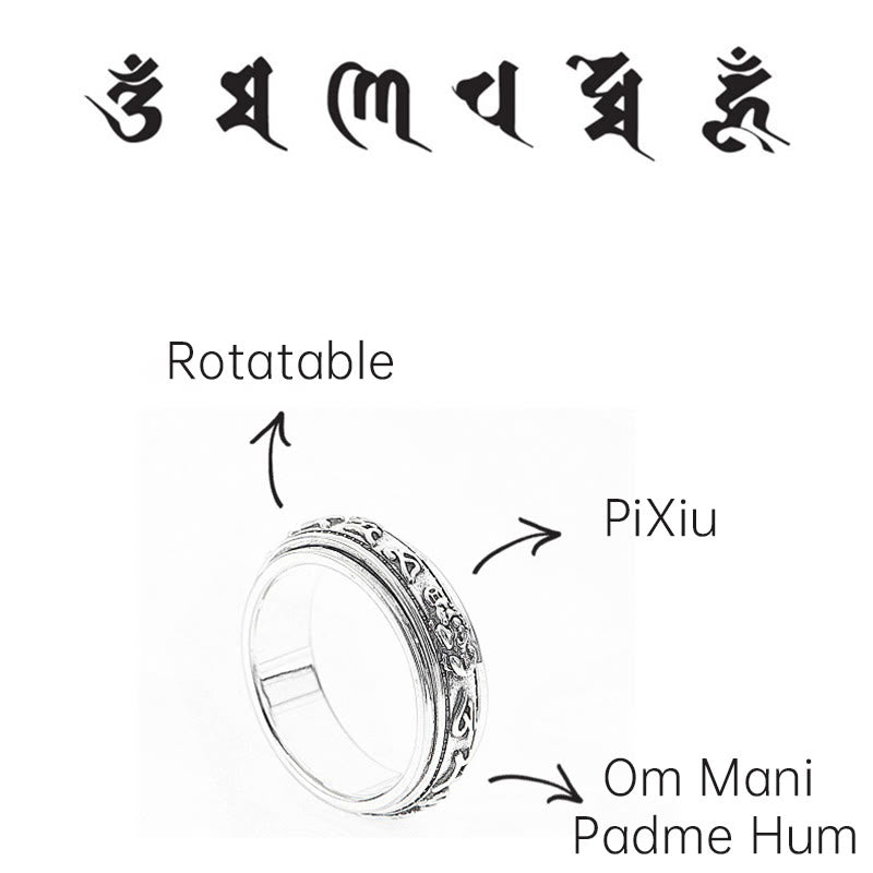 Karma Stone Tibetan Om Mani Padme Hum PiXiu Engraved Wealth Luck Rotatable Ring