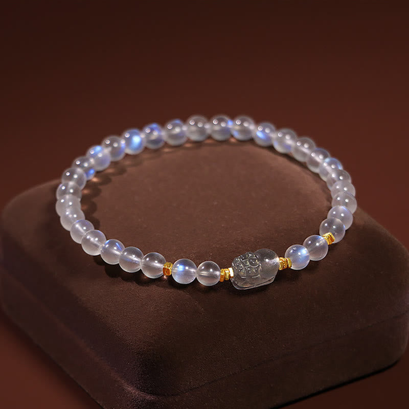 Karma Stone 925 Sterling Silver Plated Gold Natural Moonstone PiXiu Healing Bracelet