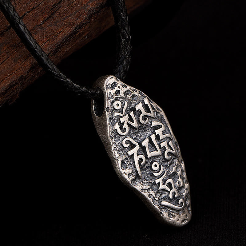 Karma Stone Tibetan 925 Sterling Silver Om Mani Padme Hum Dorje Vajra Engraved Strength Necklace Pendant