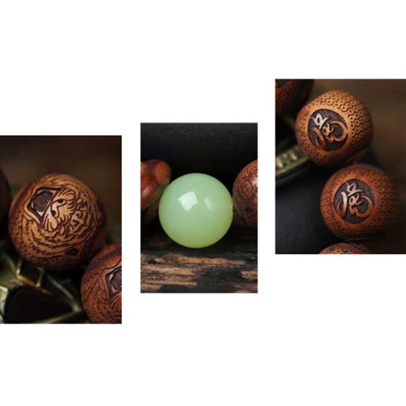Karma Stone Tibetan Rosewood Engraving Tiger Protection Bracelet