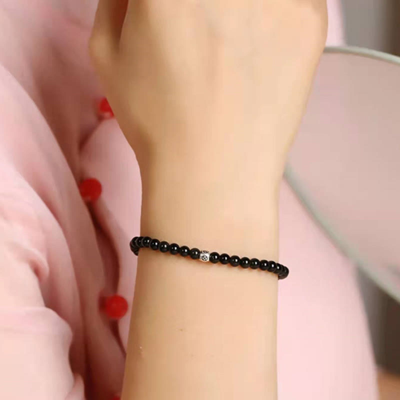 Karma Stone Natural Black Obsidian Smoky Quartz Purification Strength Bracelet