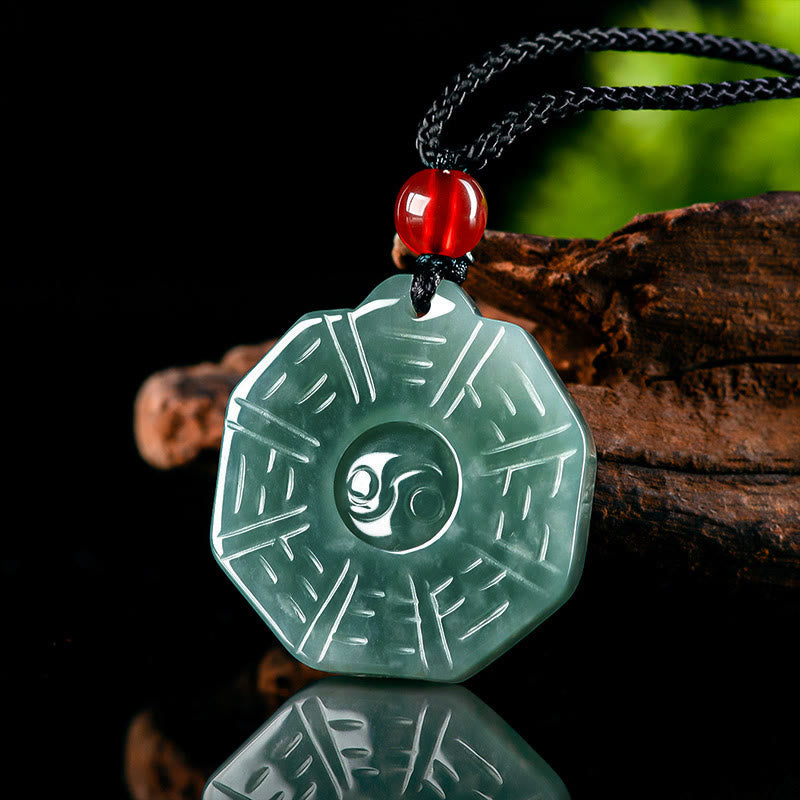 Karma Stone Natural Jade FengShui Bagua Yin Yang Prosperity Necklace Pendant