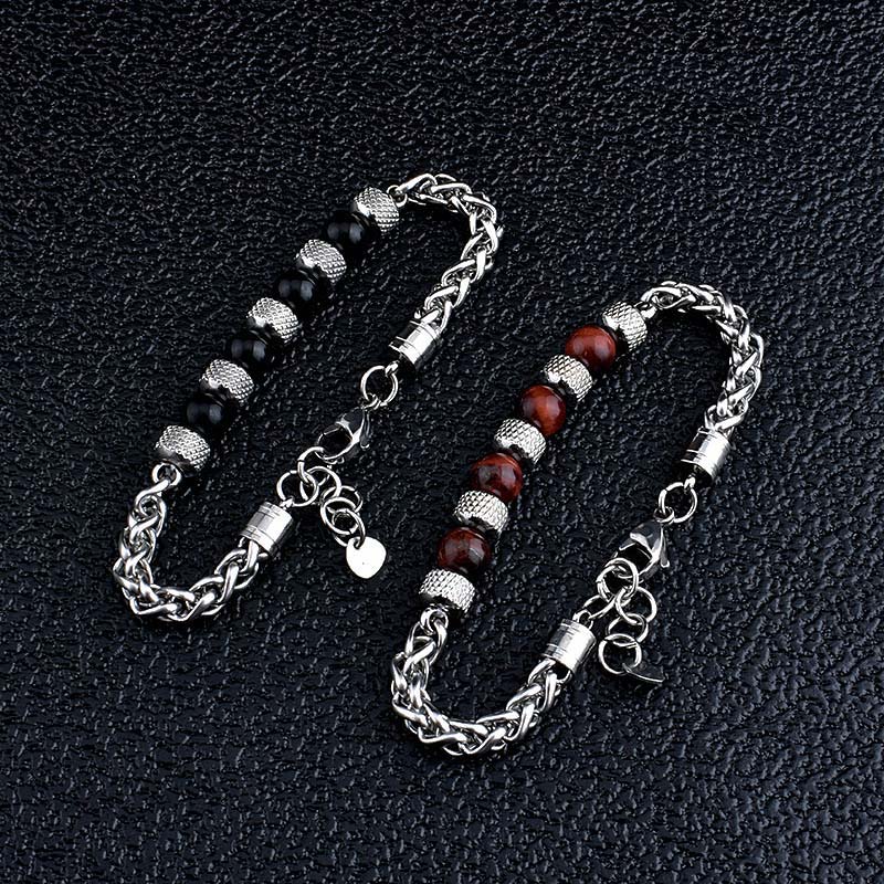Karma Stone Black Onyx Tiger Eye Bead Courage Bracelet