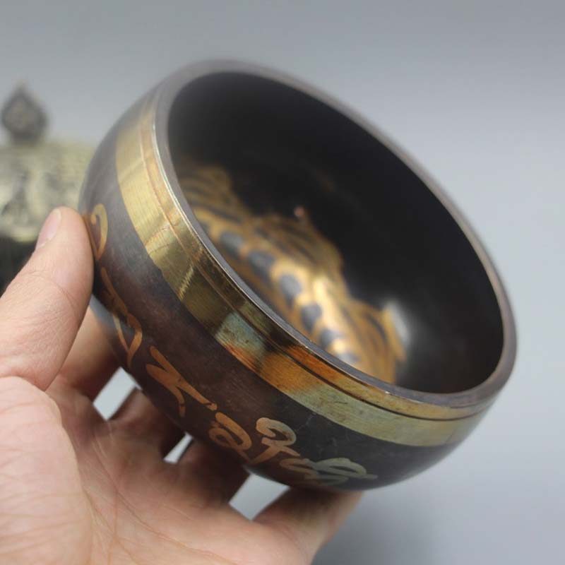 Karma Stone Tibetan Meditation Bowl for Healing and Mindfulness Om Mani Padme Hum Singing Bowl