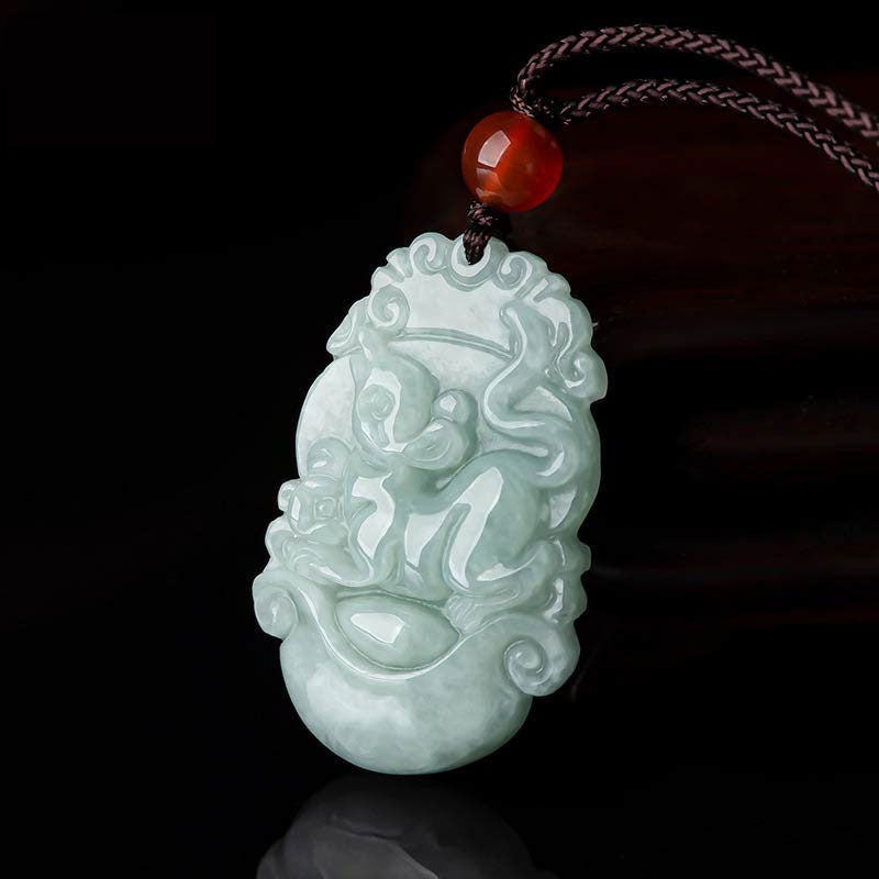 Karma Stone Natural Jade 12 Chinese Zodiac Sucess Pendant Necklace