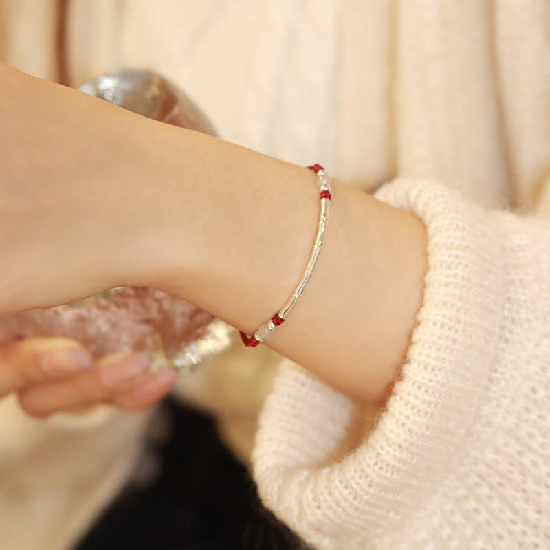 Karma Stone 925 Sterling Silver Bamboo White Agate Red Agate Bead Protection String Braided Bracelet
