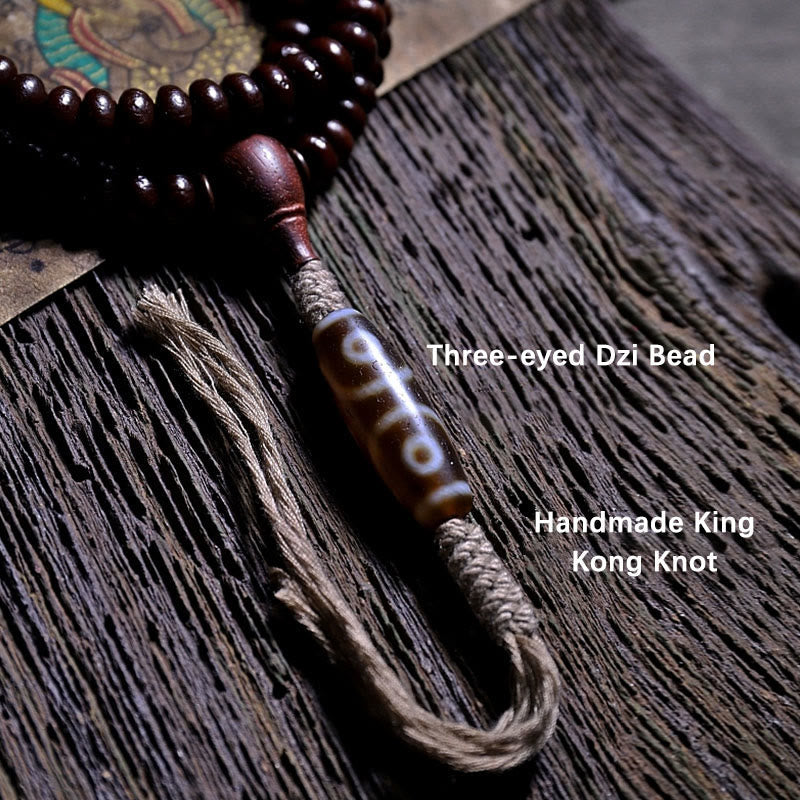 Karma Stone Natural Tibet 108 Mala Beads Purple Bodhi Seed Three-eyed Dzi Bead Copper Dorje Harmony Bracelet