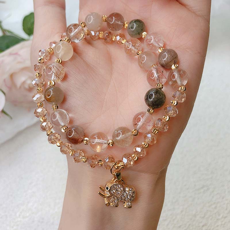 Karma Stone Rose Quartz Elephant Healing Energy Charm Bracelet