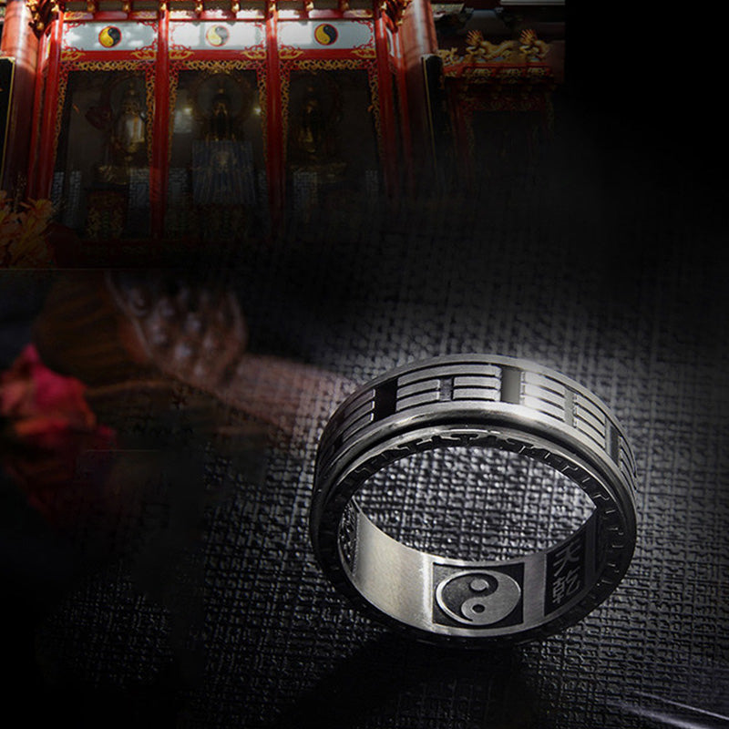 Karma Stone Bagua Yin Yang Titanium Steel Balance Rotatable Ring