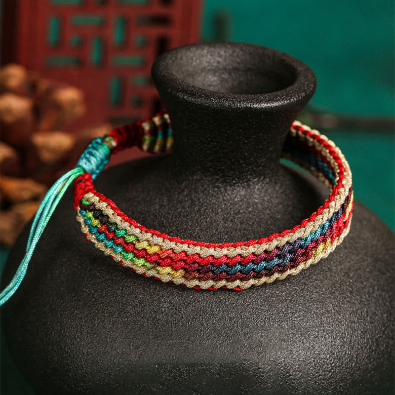 Karma Stone Tibet Handmade Rainbow Multicolored Protection Braided String Bracelet