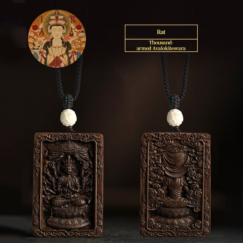 Karma Stone Chinese Zodiac Natal Buddha Brunei Agarwood PiXiu Dragon Peace Necklace Pendant