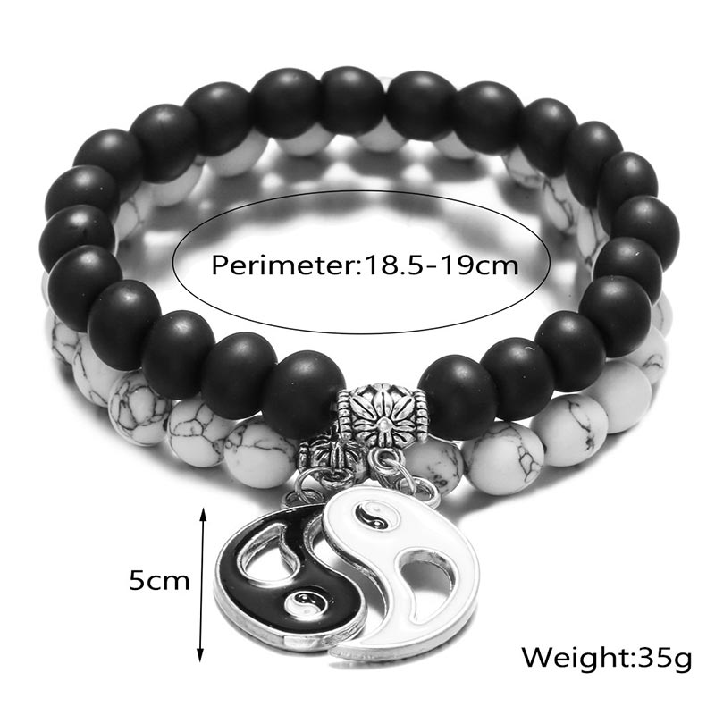 Karma Stone 2pcs Natural Black Onyx White Turquoise Bead Yin Yang Couple Bracelet
