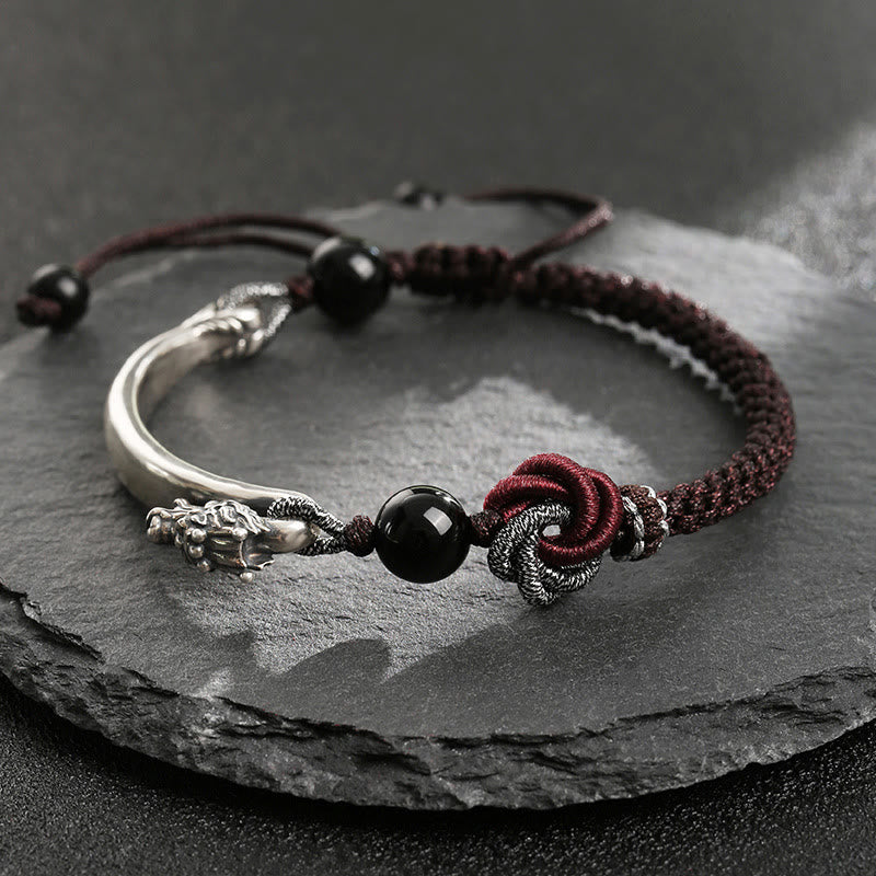 Karma Stone 925 Sterling Silver Auspicious Dragon Success Handcrafted Braided Bracelet