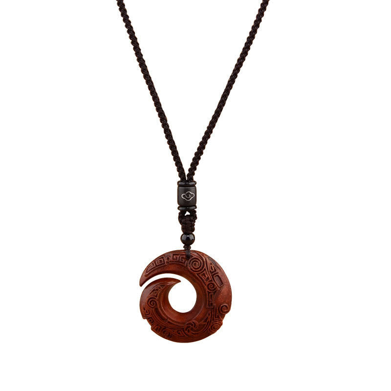 Karma Stone Small Leaf Red Sandalwood Ebony Wood One's Luck Improves Design Patern Protection Necklace Pendant