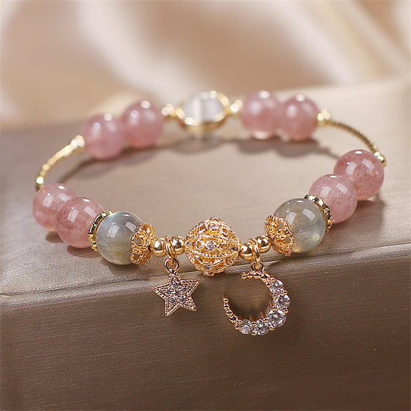 Karma Stone Strawberry Quartz Moonstone Moon Star Love Bracelet