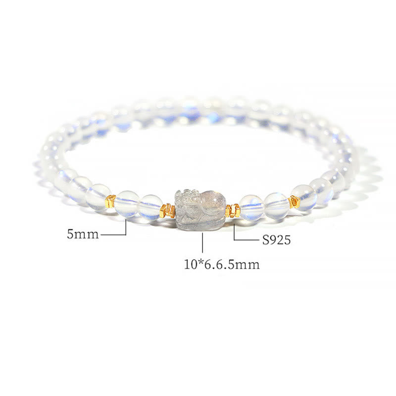 Karma Stone 925 Sterling Silver Plated Gold Natural Moonstone PiXiu Healing Bracelet