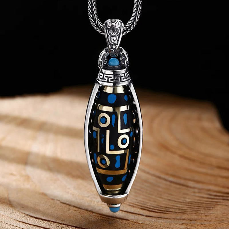 Karma Stone Tibetan Om Mani Padme Hum Nine-Eye Dzi Bead Pattern Peace Purity Rotatable Necklace Pendant