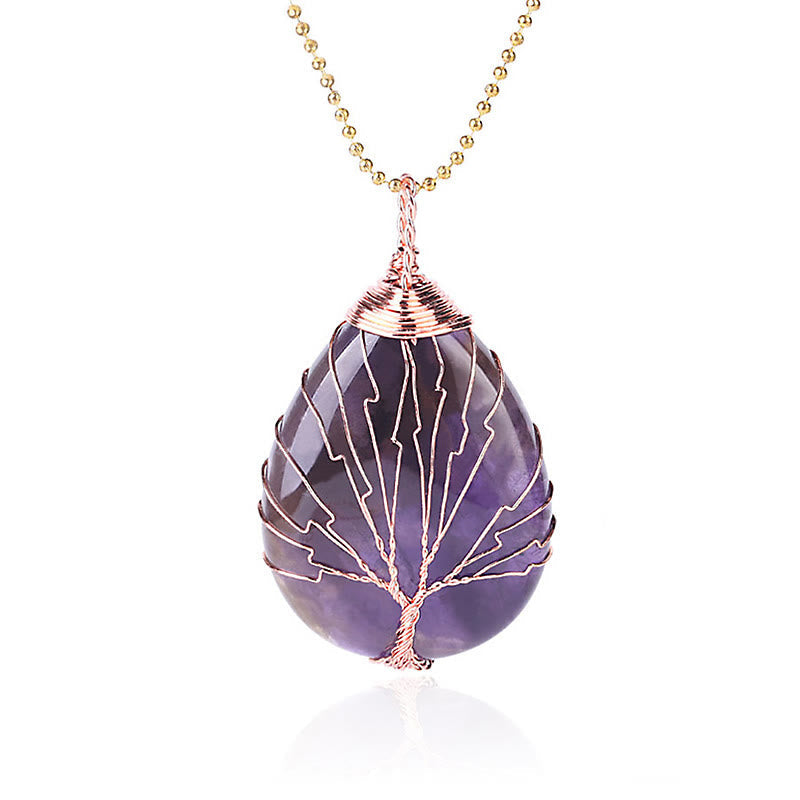 Karma Stone Natural Quartz Crystal Tree Of Life Healing Energy Necklace Pendant