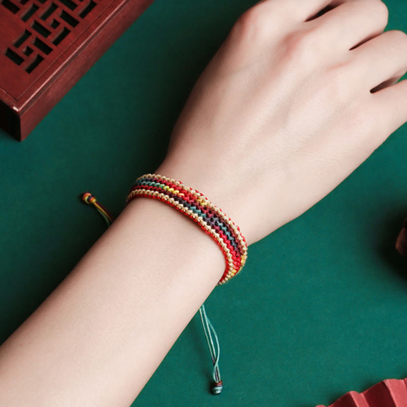 Karma Stone Tibet Handmade Rainbow Multicolored Protection Braided String Bracelet