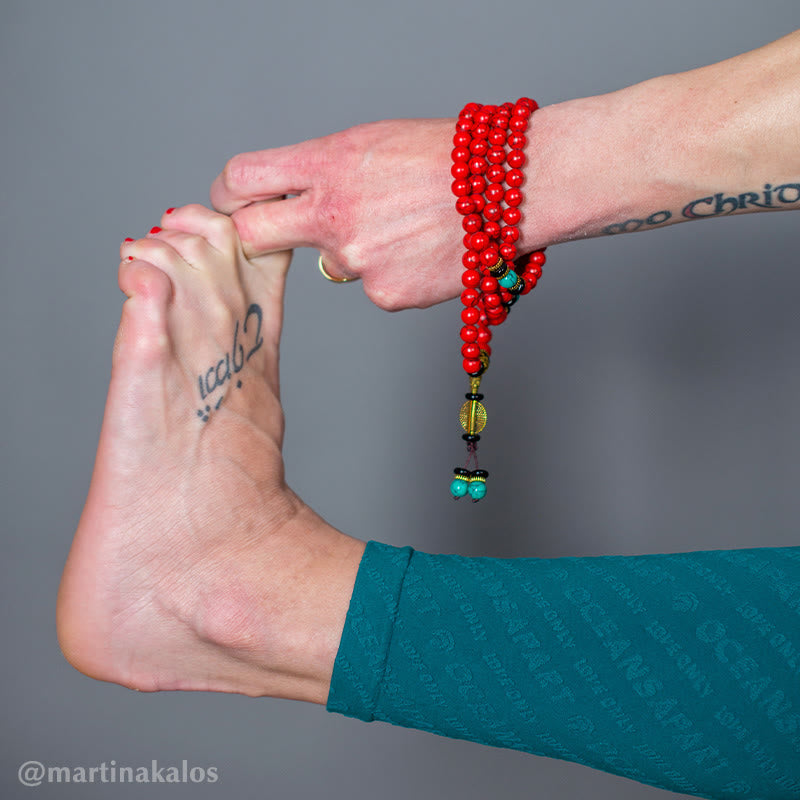 Karma Stone Tibetan Mara Red and Green Turquoise Lucky Beaded Prayer Bracelet Necklace