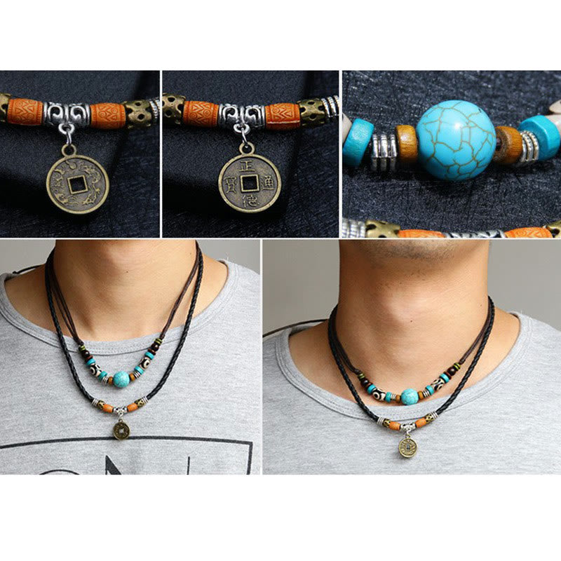 Karma Stone Turquoise Dzi Bead Protection Necklace