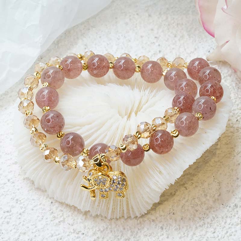 Karma Stone Rose Quartz Elephant Healing Energy Charm Bracelet