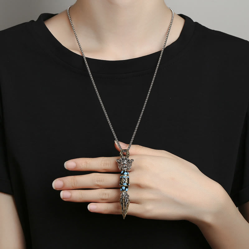 Karma Stone Tibet Om Mani Padme Hum Dzi Bead Dorje Vajra Pattern Wealth Rotatable Necklace Pendant