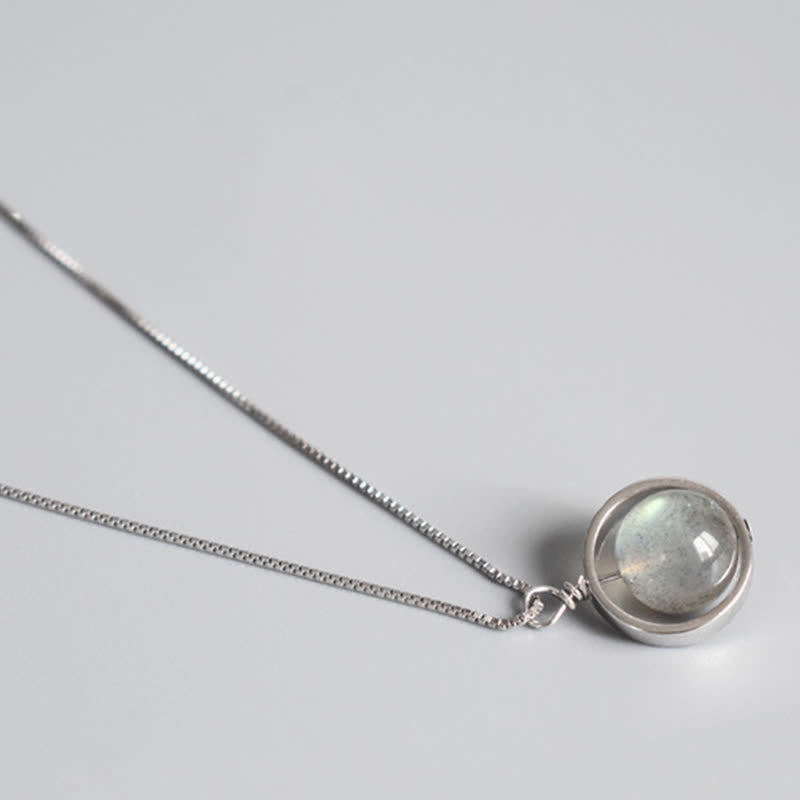 Karma Stone 925 Sterling Silver Moonstone Love Planet Rotatable Pattern Necklace Pendant