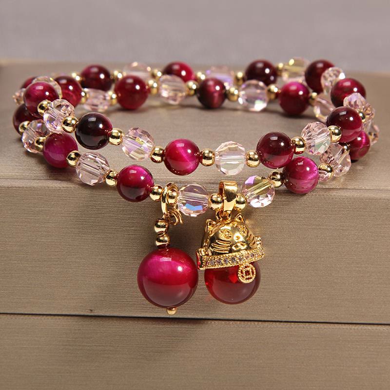 Karma Stone Tiger Eye Pixiu Fox Money Bag Protection Self Confidence Double Wrap Bracelet