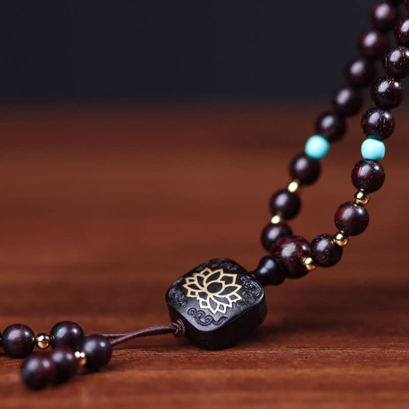 Karma Stone 108 Mala Beads Tibetan Small Leaf Red Sandalwood Lotus Balance Bracelet