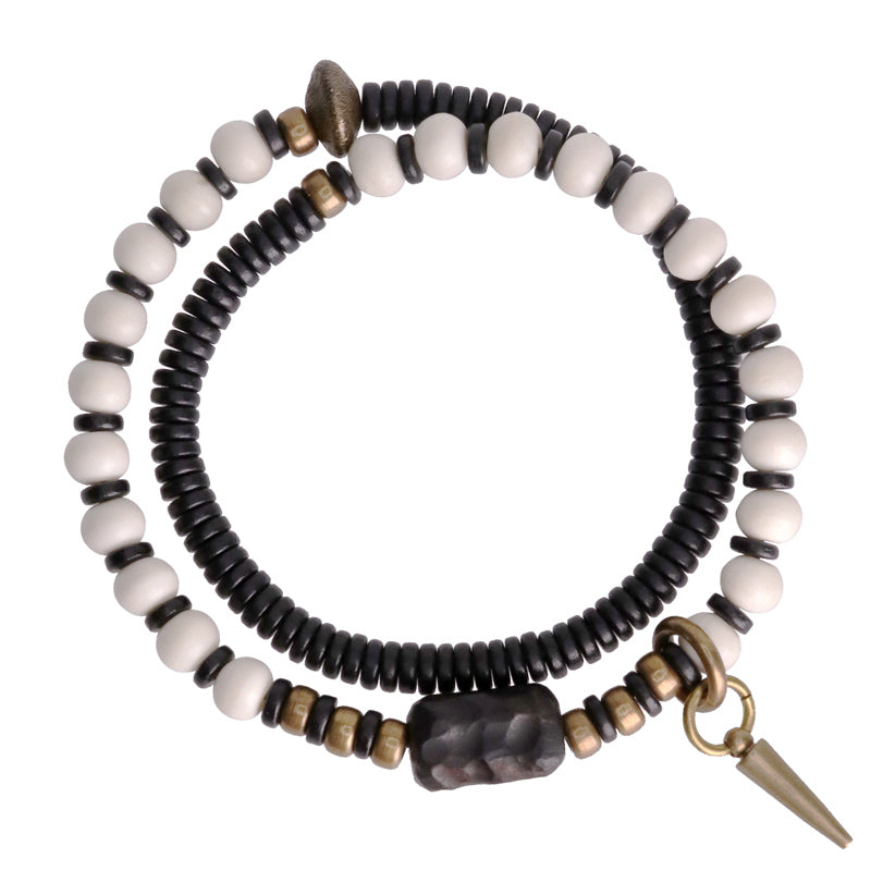 Karma Stone Yak Bone Ebony Wood Copper Strength Couple Bracelet