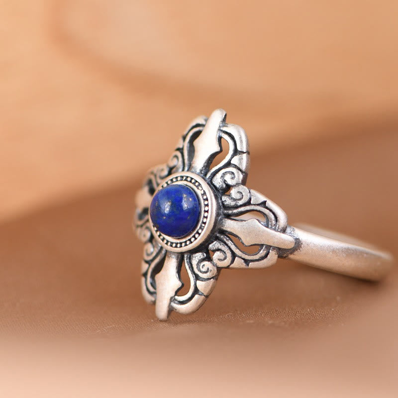 Karma Stone Tibet 925 Sterling Silver Natural Lazurite Positive Adjustable Ring