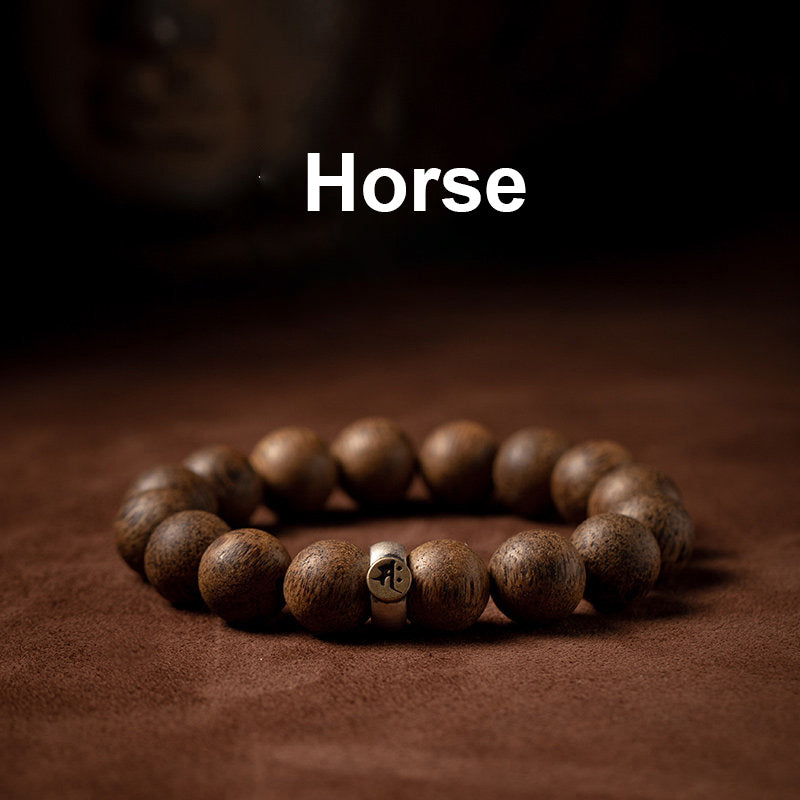 Karma Stone Chinese Zodiac Natal Buddha Natural Agarwood Silver Peace Calm Bracelet