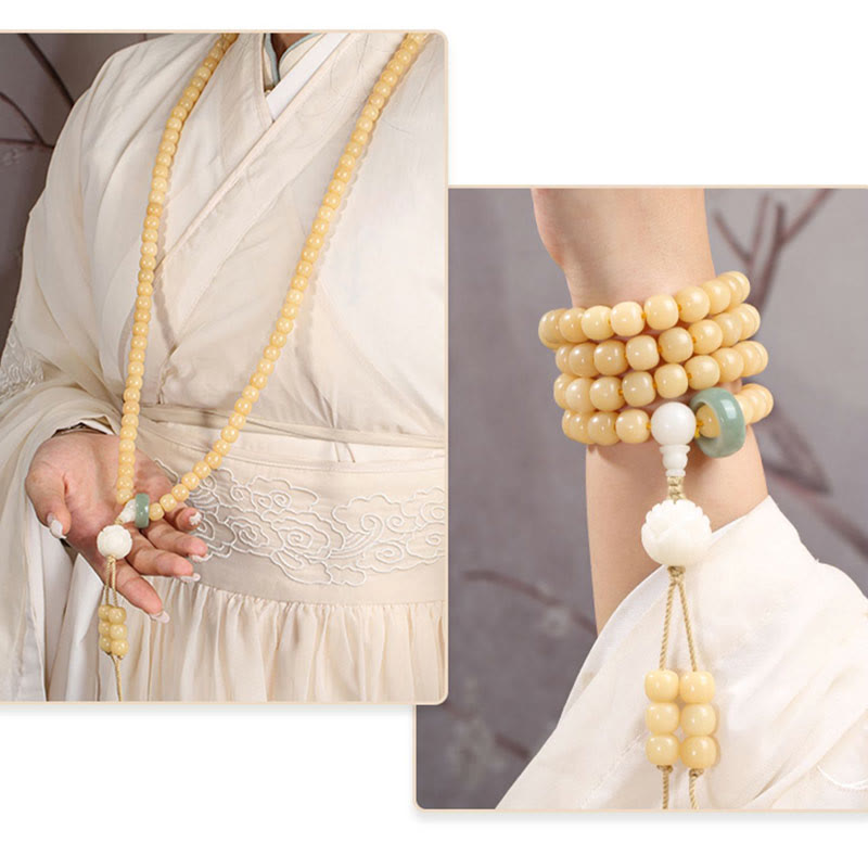 Karma Stone Natural Bodhi Seed Lotus Dzi Bead Peace Harmony Charm Bracelet