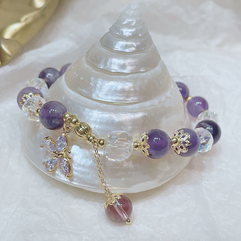 Karma Stone Natural Amethyst Crystal Spiritual Butterfly Charm Bracelet