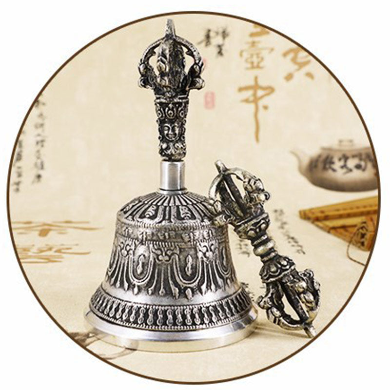Karma Stone Tibetan Meditation Bell and Vajra Dorje Copper Decoration Set