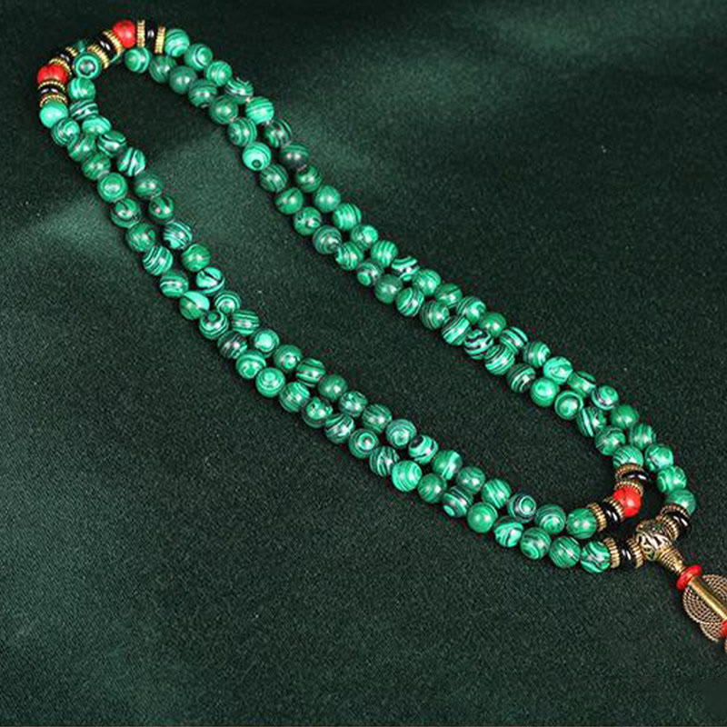 Karma Stone Tibetan 108-Bead Malachite Prayer Bracelet Necklace